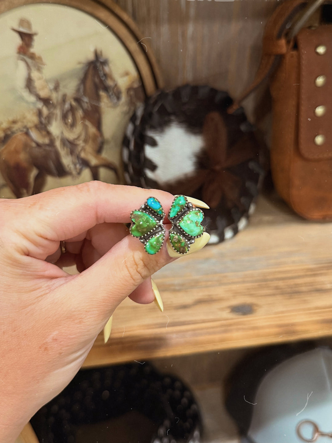 Heart Cluster Sonoran Gold Turquoise Ring - Adjustable