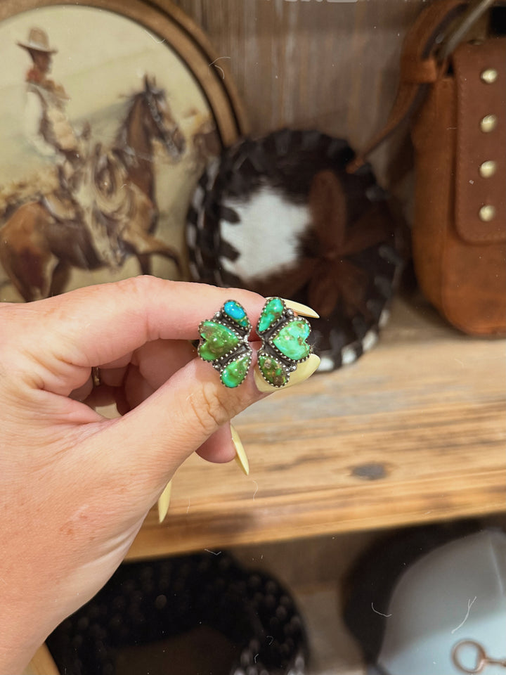 Heart Cluster Sonoran Gold Turquoise Ring - Adjustable