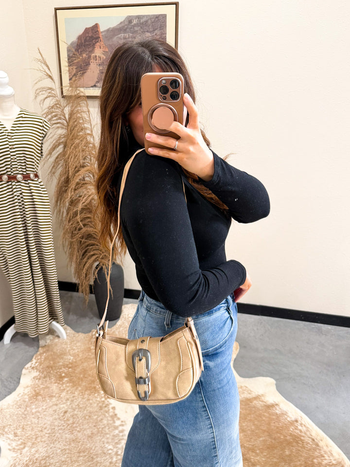 Western Buckle Accent Multi Panel Shoulder Bag