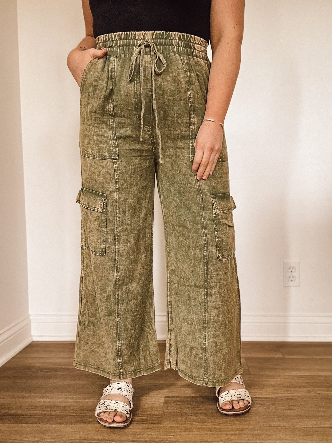 Washed Linen Cargo Pants