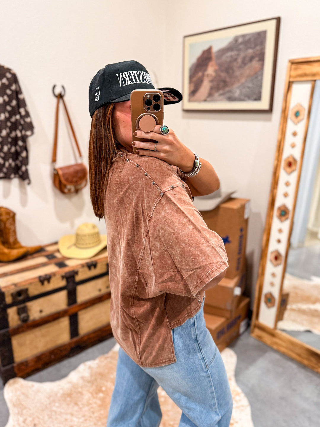Mineral Wash Stud Top: Camel
