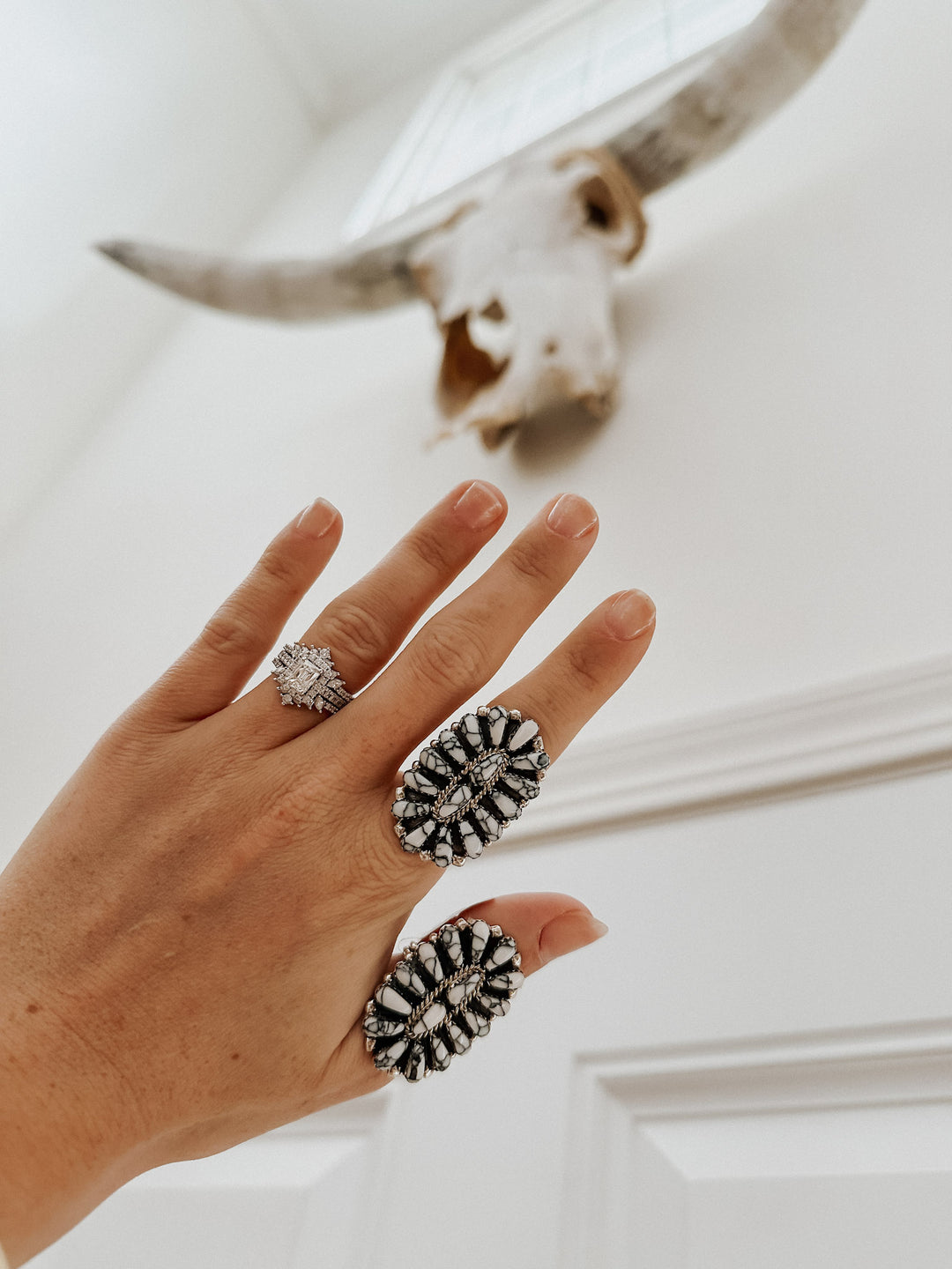 Long Beach White Buffalo Cluster Ring