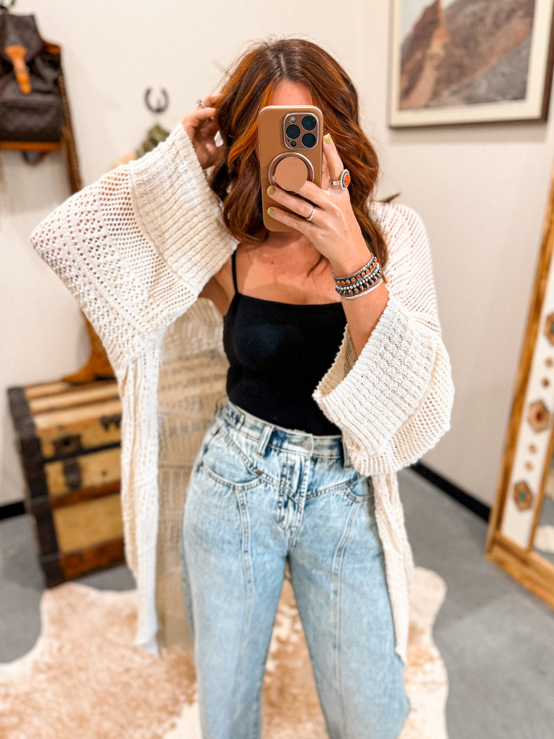 Reagan Crochet Cardigan: Cream