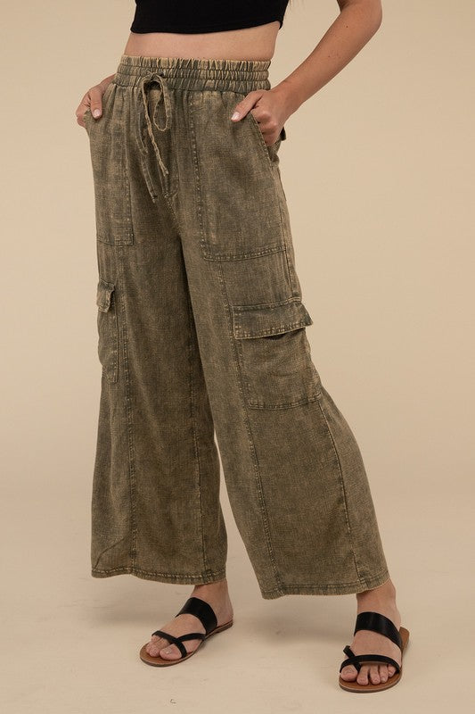 Washed Linen Cargo Pants