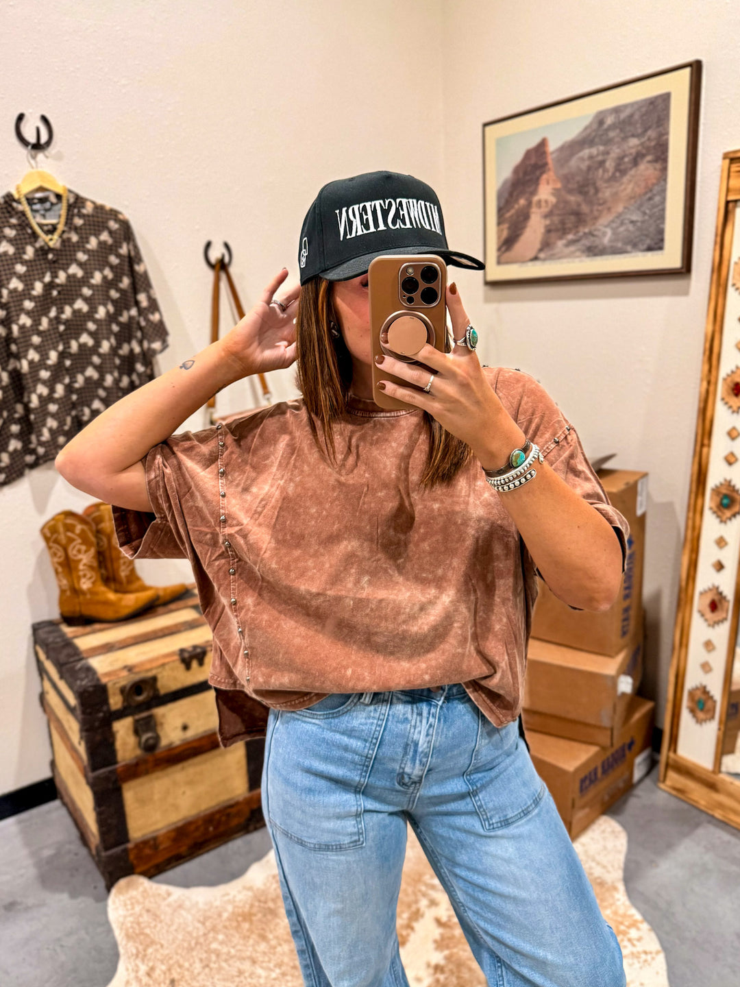 Mineral Wash Stud Top: Camel