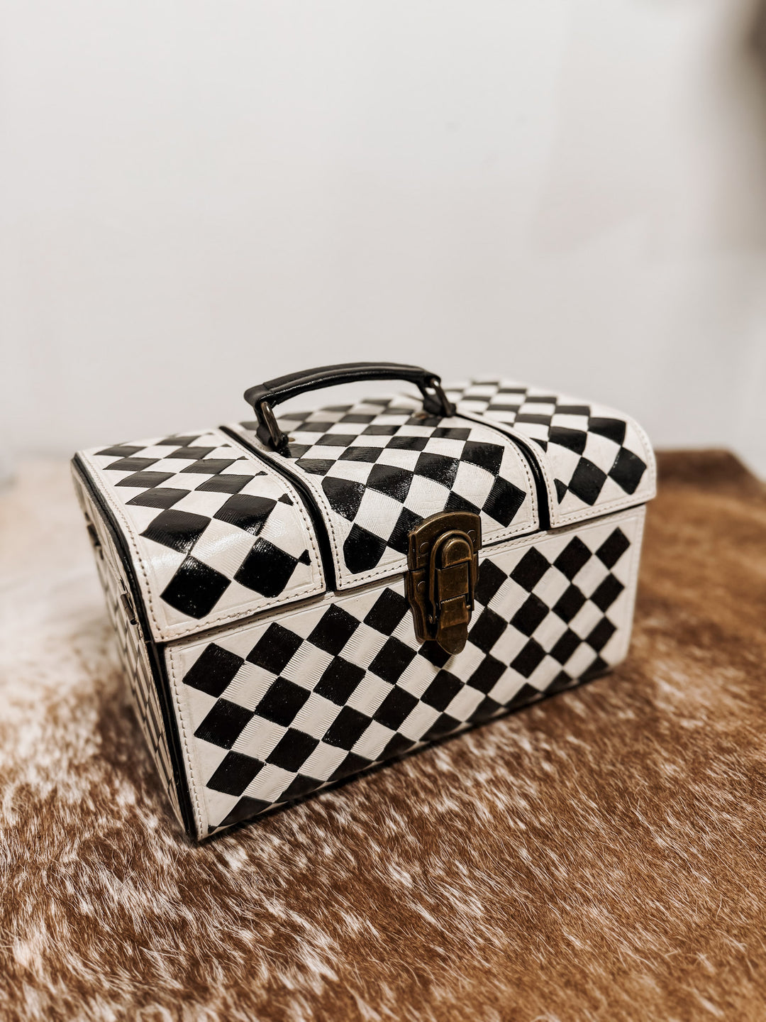 Checkered Leather Makeup Case