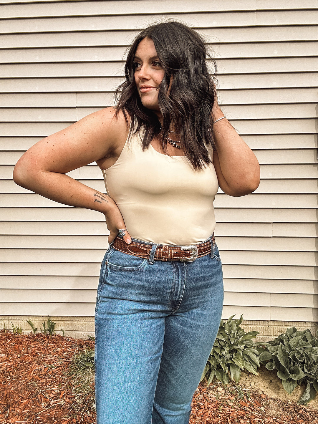 Essentials Tank Bodysuit: Cream