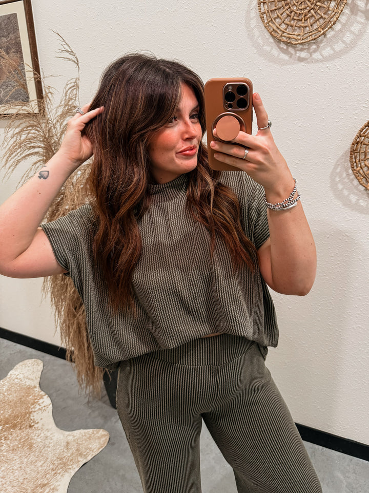 Carlee Ribbed Set: Dark Olive