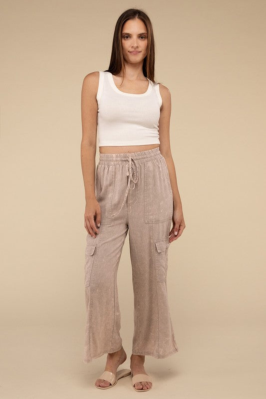 Washed Linen Cargo Pants