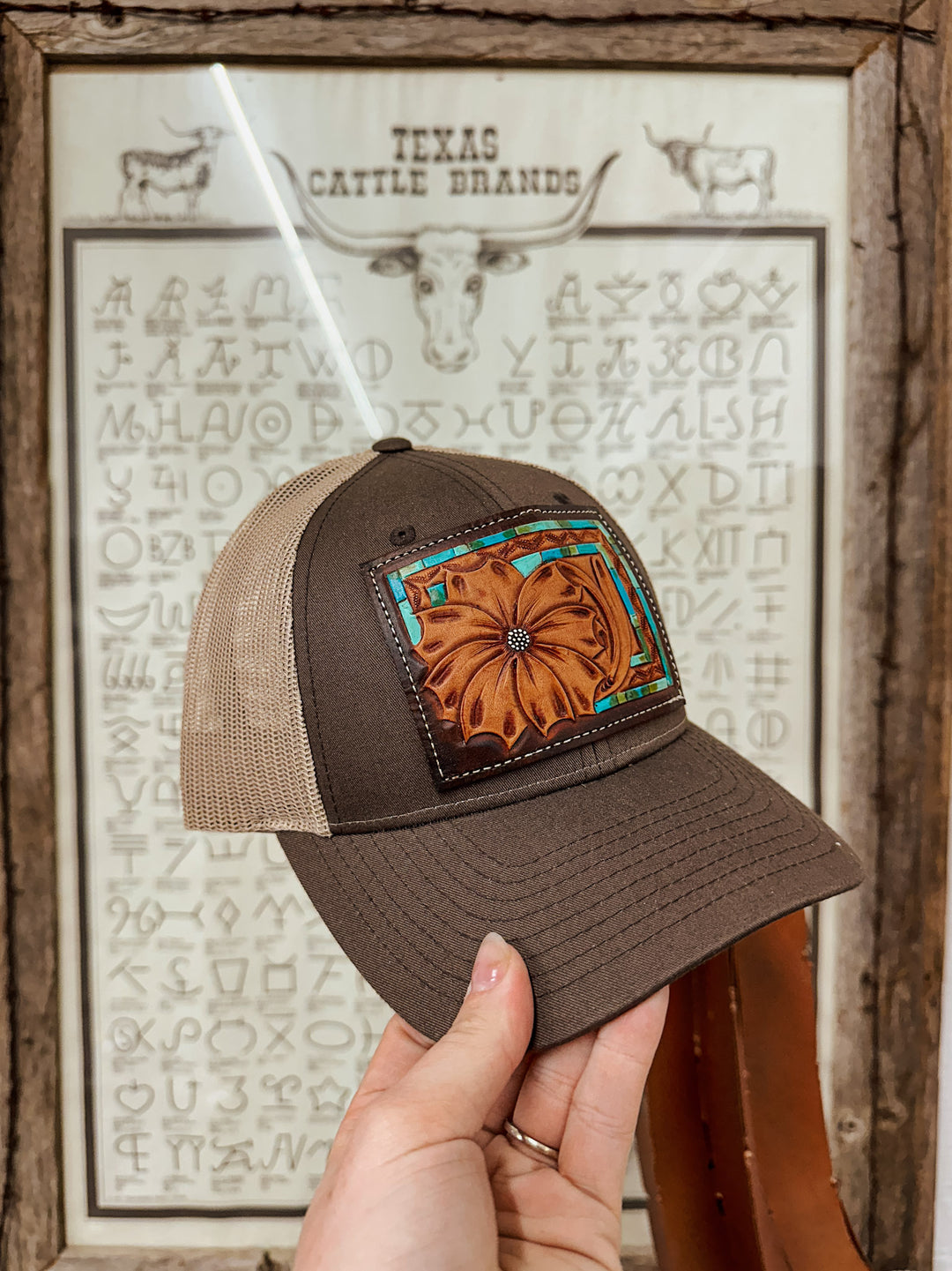 Turq Trail Tooled Hat: Brown/Tan