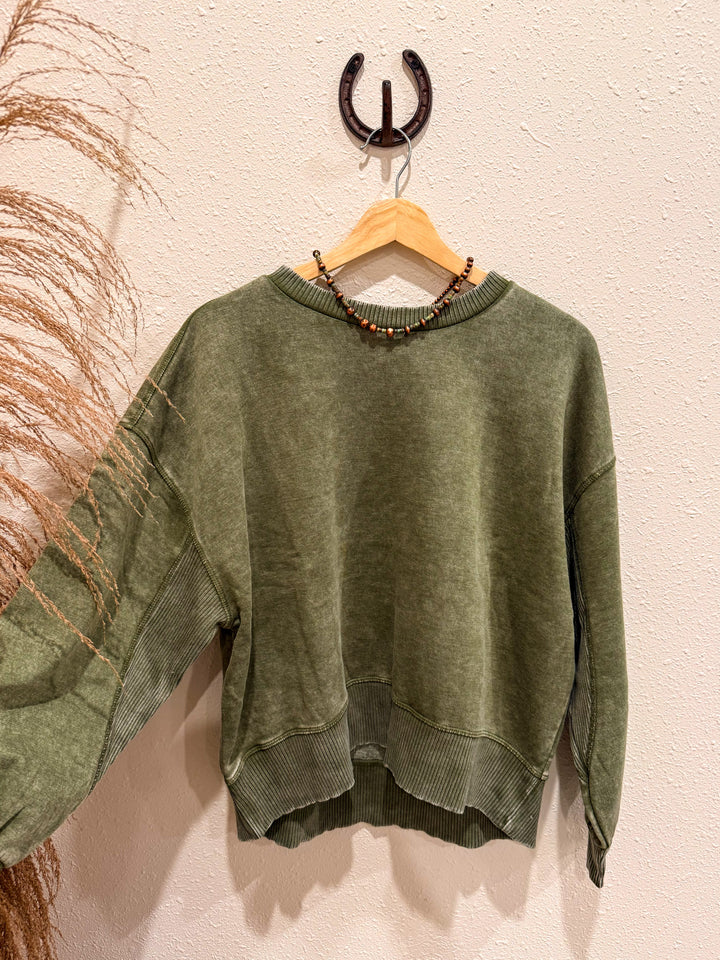 Core Washed Pullover: Light Olive