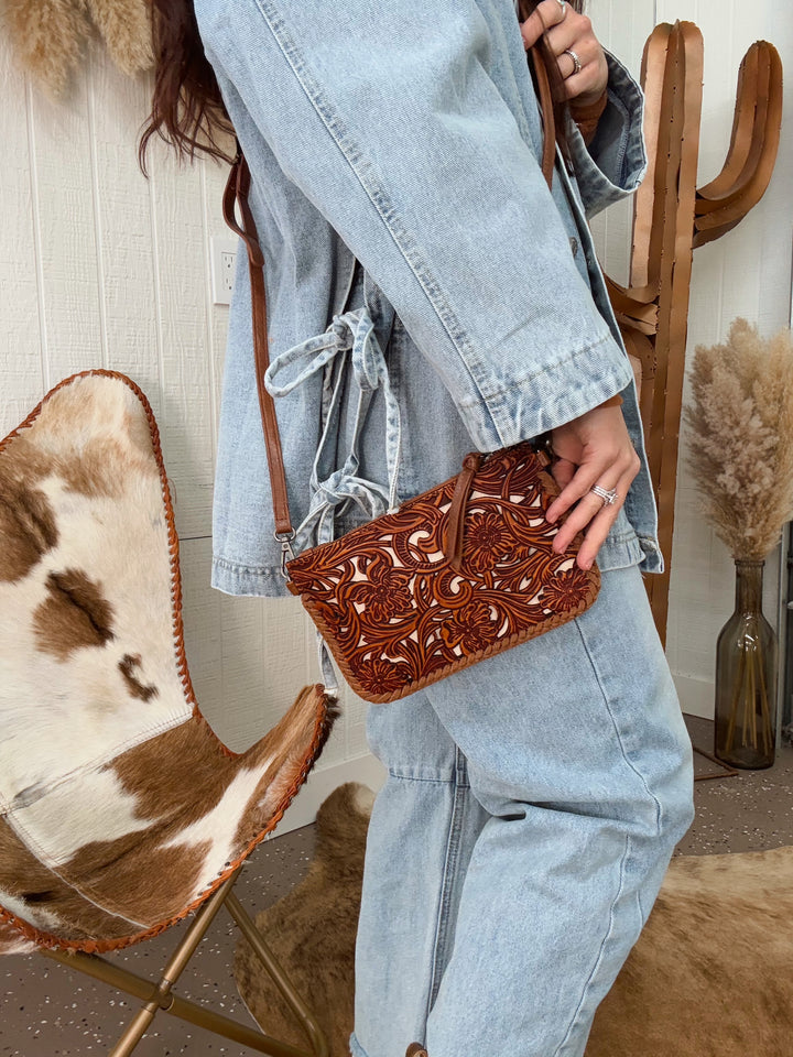 Sterling Tooled Clutch Crossbody