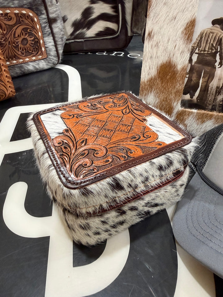 Cowhide & Tooled Leather Jewelry Box: Diamond Twist