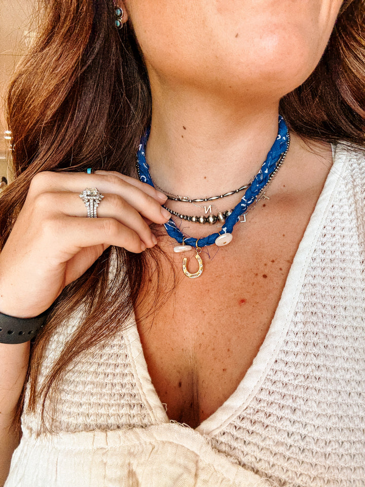 Horse Shoe Blue Bandana Necklace