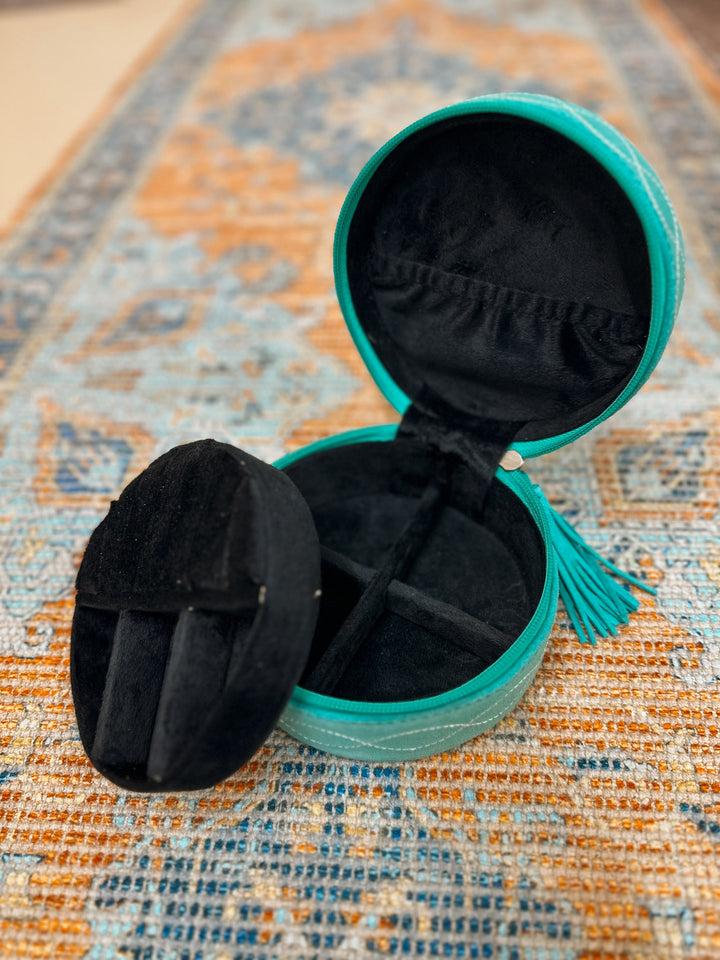 Boot Stitch Jewelry Box: Circle Teal