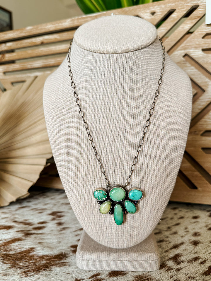 Crowned Royston Turquoise Cluster Necklace