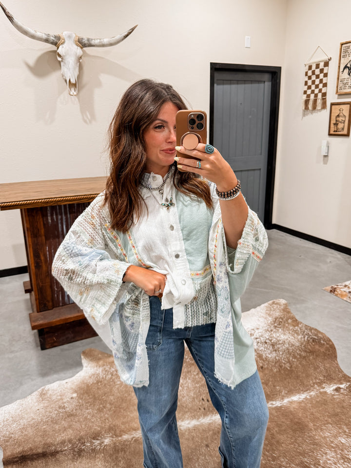 POL Georgi Patchwork Top: Sky Blue
