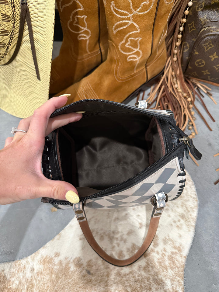 Grey Check Mini Speedy Purse