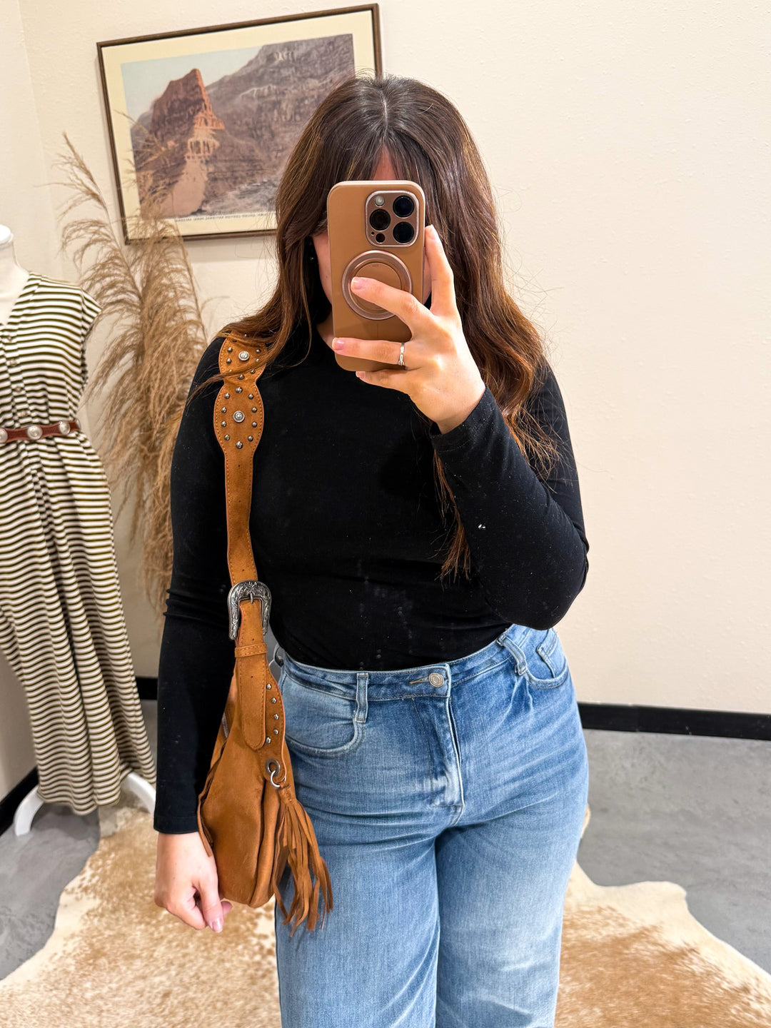 Half Moon Fringe Buckle Hobo Bag