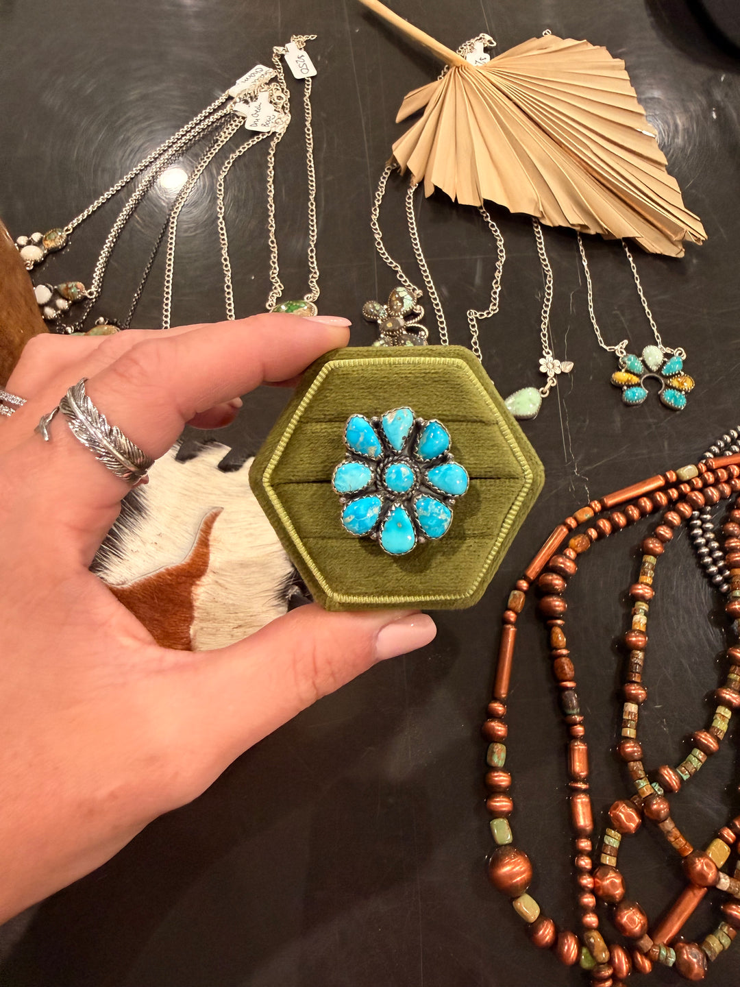 Blue Turquoise Adjustable Cluster Ring