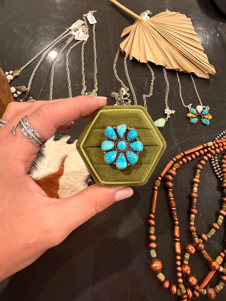 Blue Turquoise Adjustable Cluster Ring