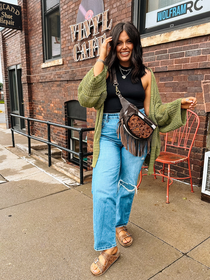 Reagan Crochet Cardigan: Moss