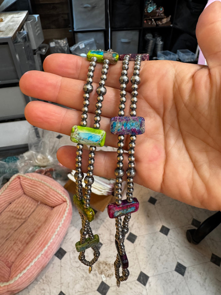 Green/Blue Double Strand Necklace – 13”