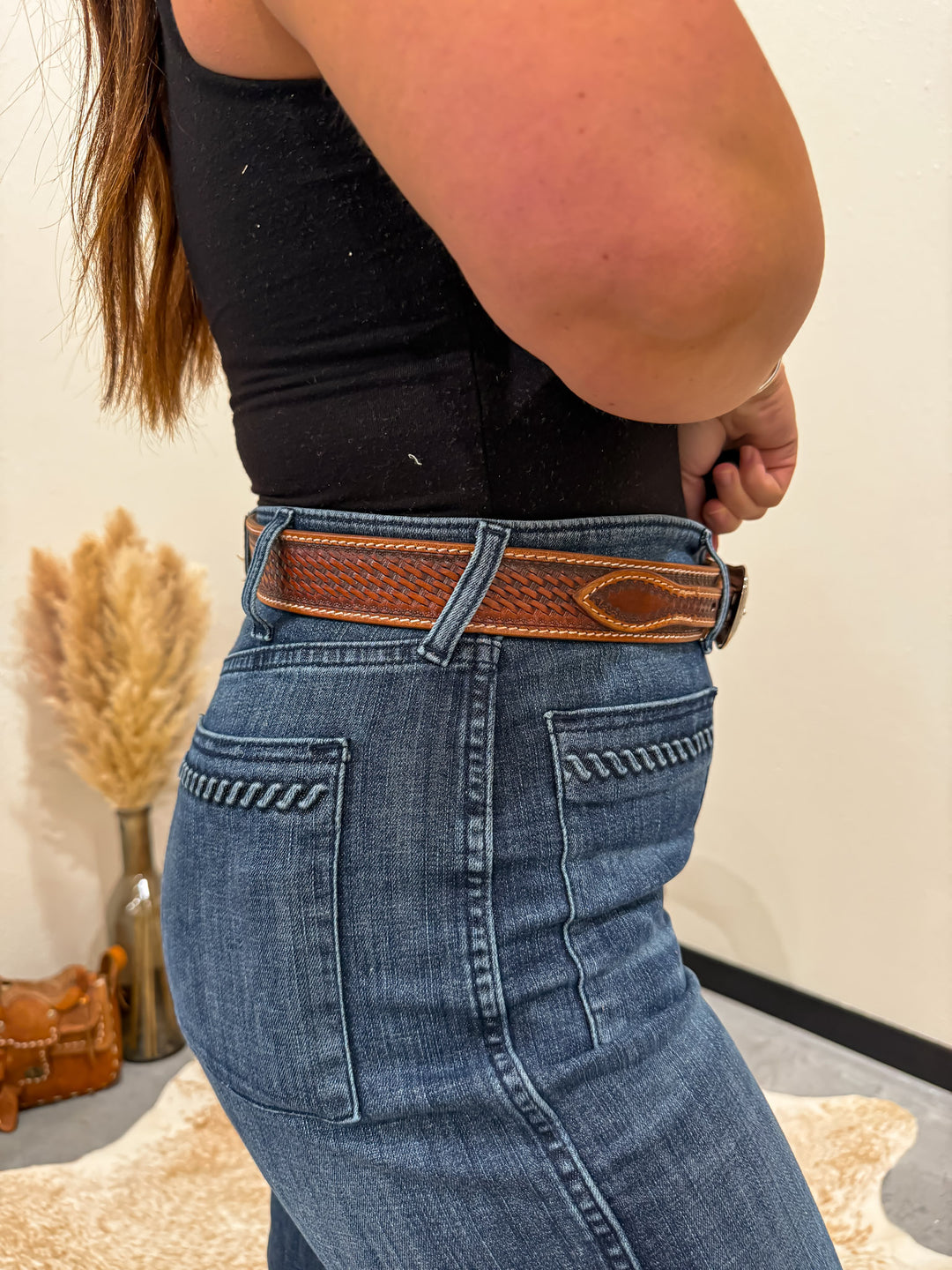 Double Up Tooled Leather Belt