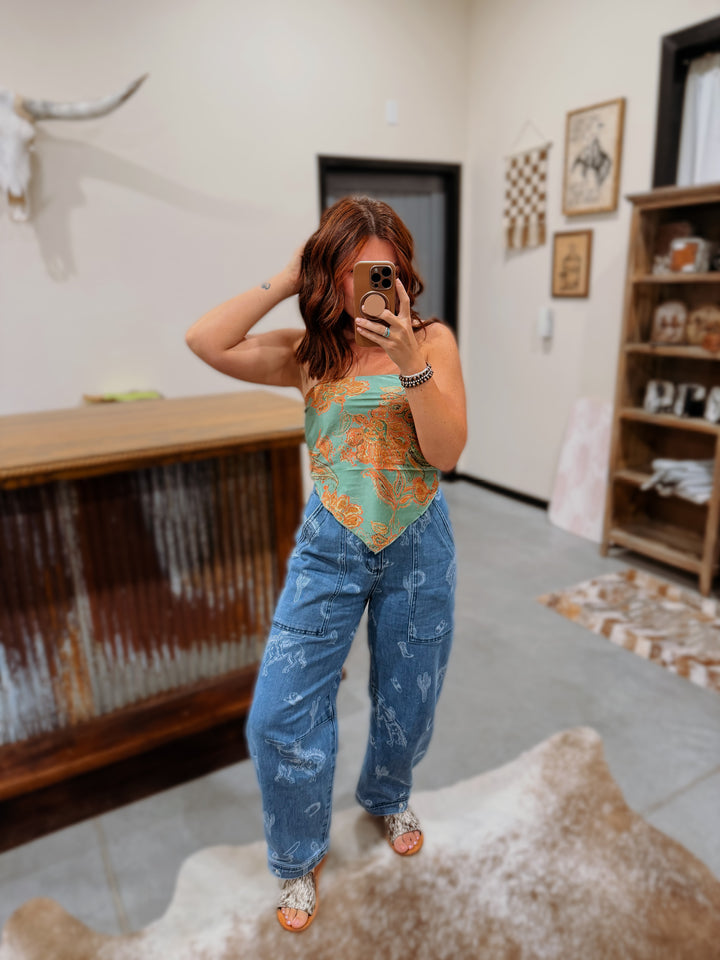 Jade Satin Bandana Top