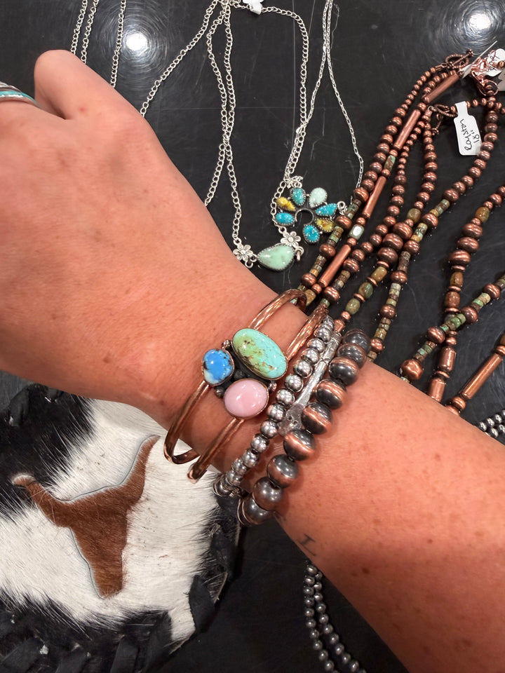 Multi Stone Copper Cuff