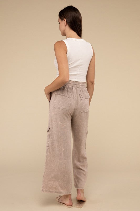 Washed Linen Cargo Pants