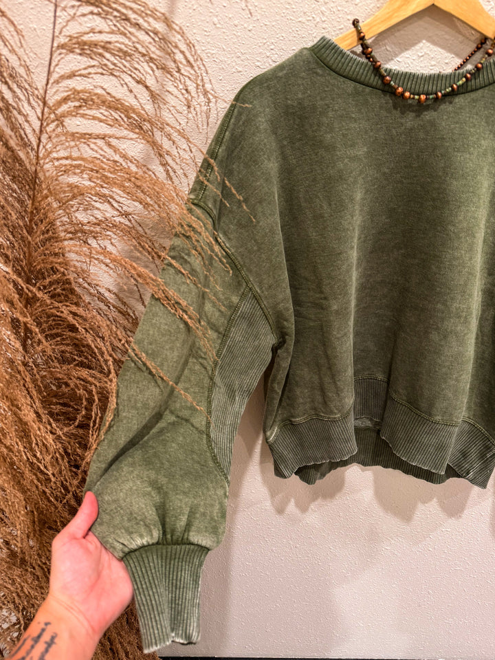 Core Washed Pullover: Light Olive