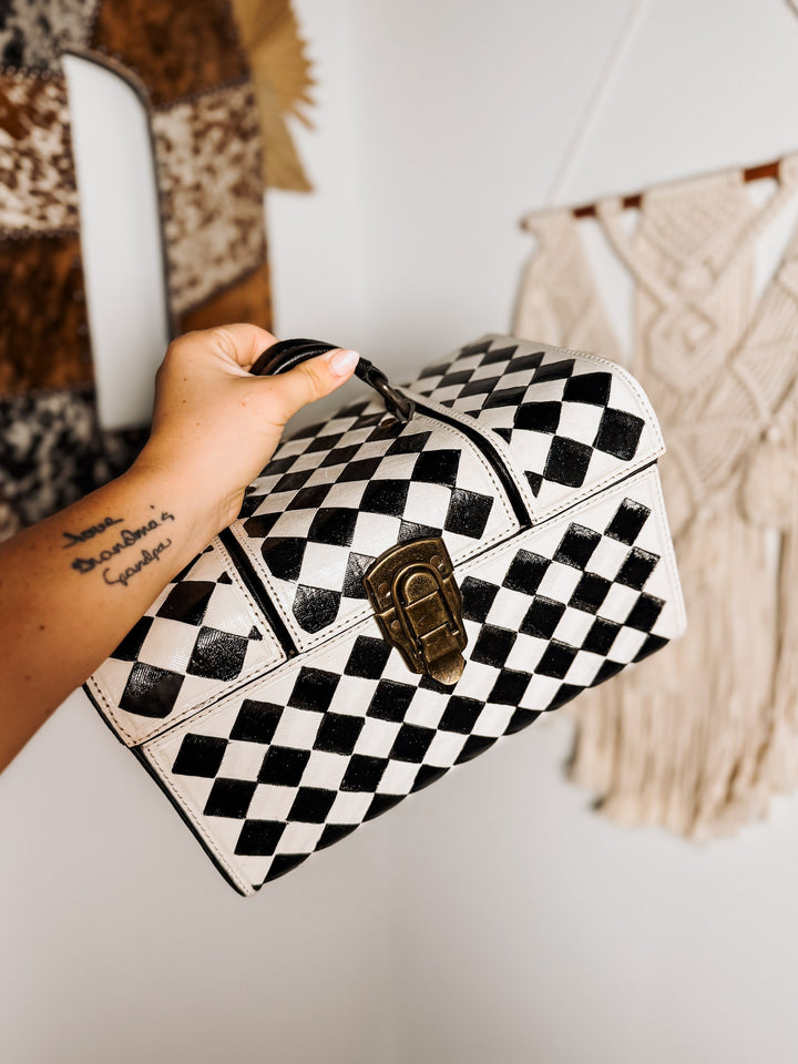 Checkered Leather Makeup Case