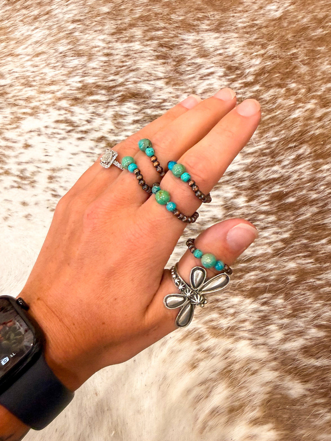 Trio Copper Pearl & Turquoise Stretch Ring