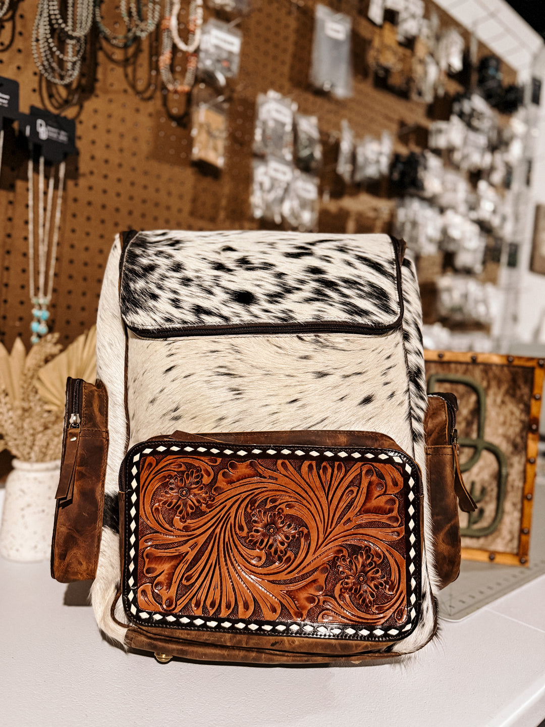 Evangeline Cowhide Backpack – Desert Down - Main Image