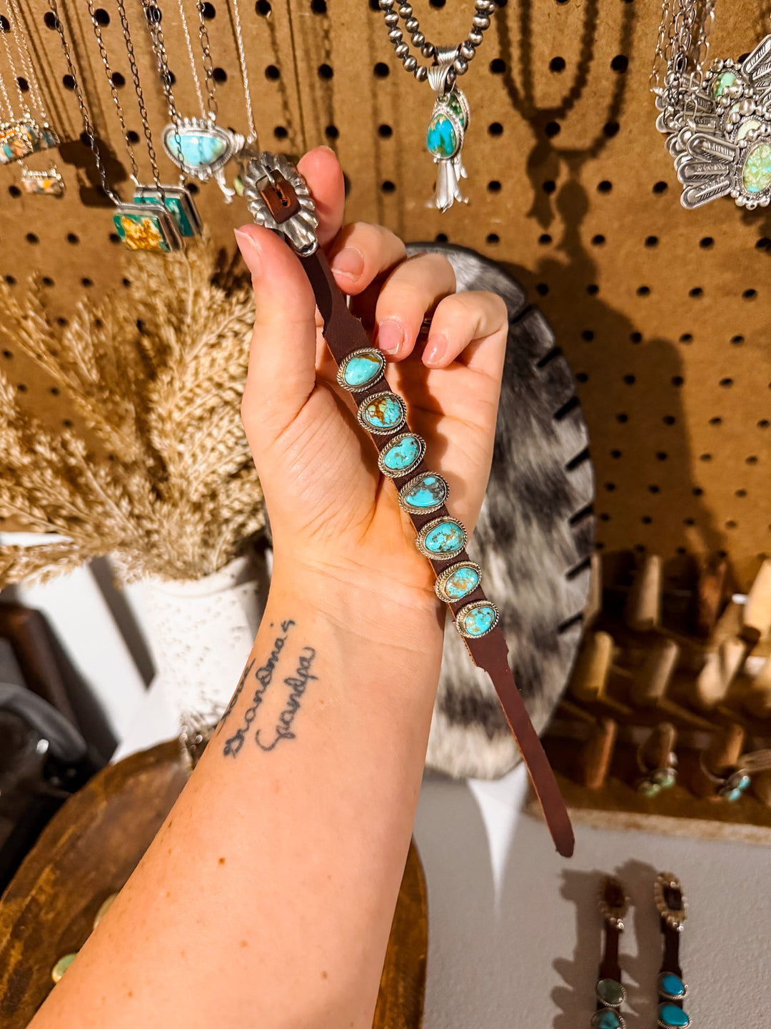 Turquoise Nugget Leather Charm Bracelet