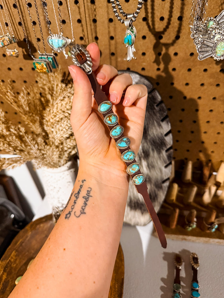 Turquoise Nugget Leather Charm Bracelet