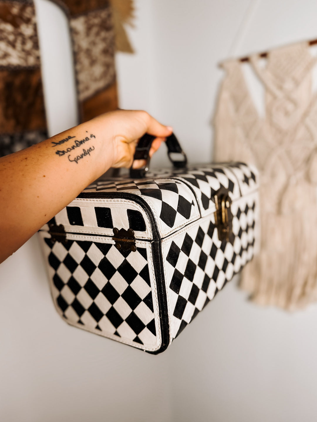 Checkered Leather Makeup Case