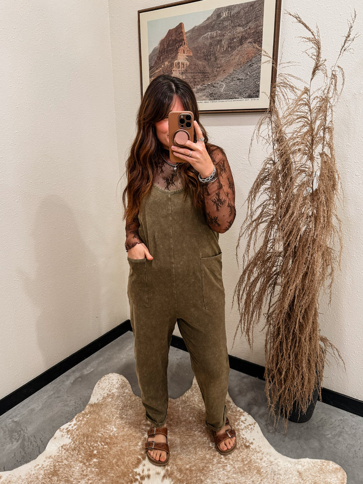Mineral Wash Overall: Dark Olive