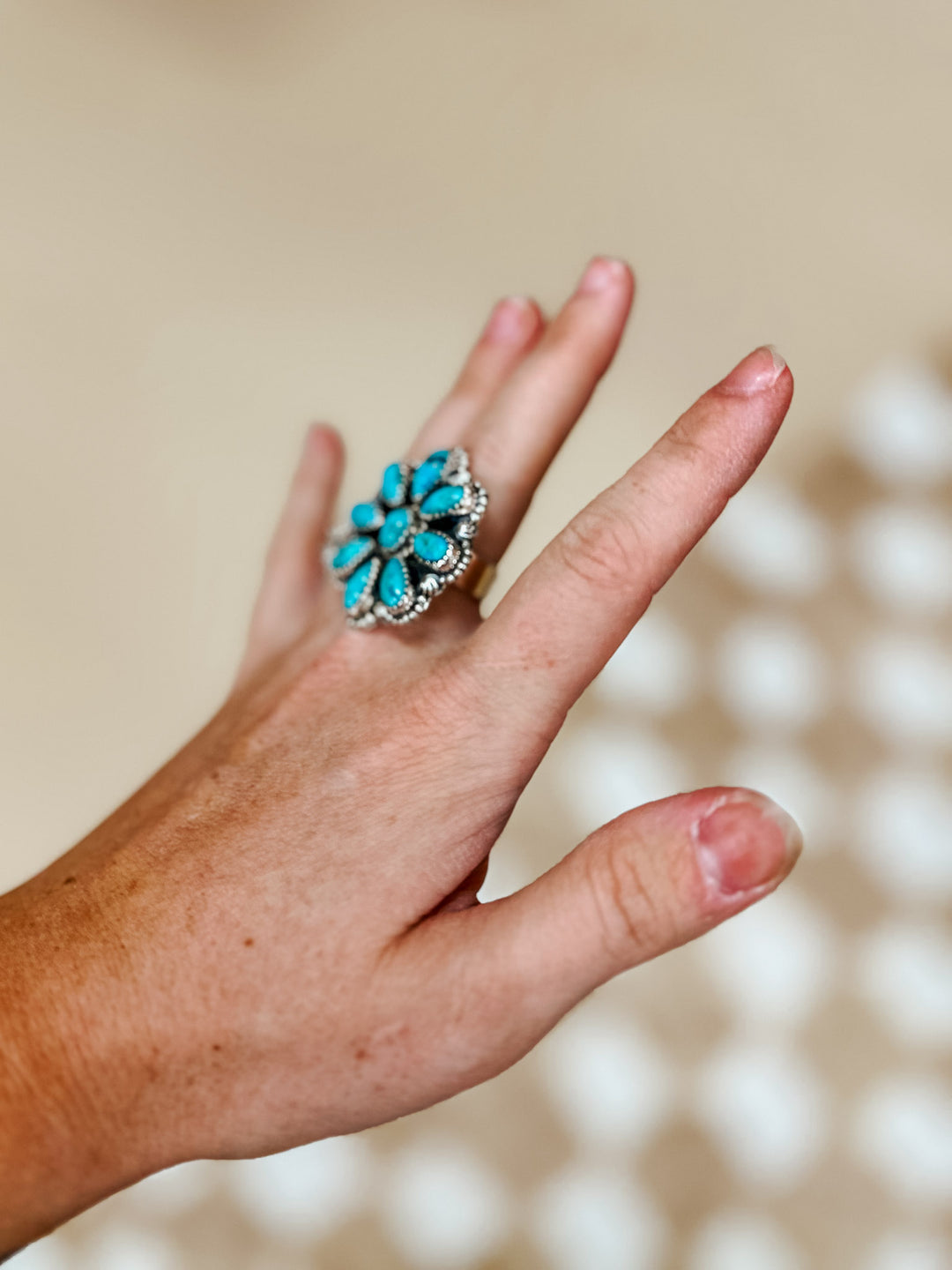 HaDa: Kingman Turquoise Flower Cluster Ring