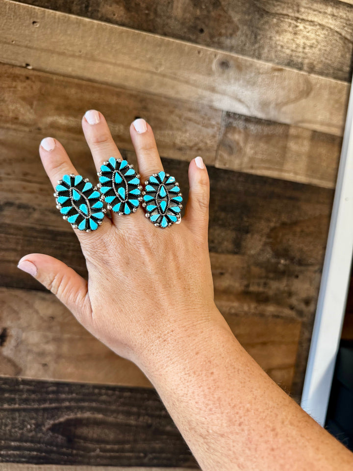 Kingman Turquoise Cluster Ring - 8.5