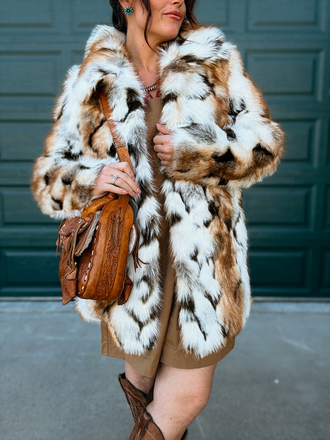 Malika Short Line Marled Faux Fur Coat