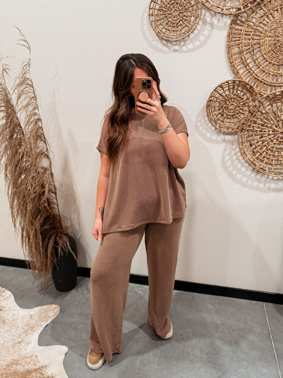 Carlee Ribbed Set: Brown