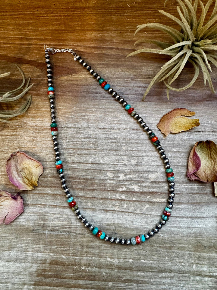 Turquoise & Spiny Oyster Necklace - 5mm - 18”