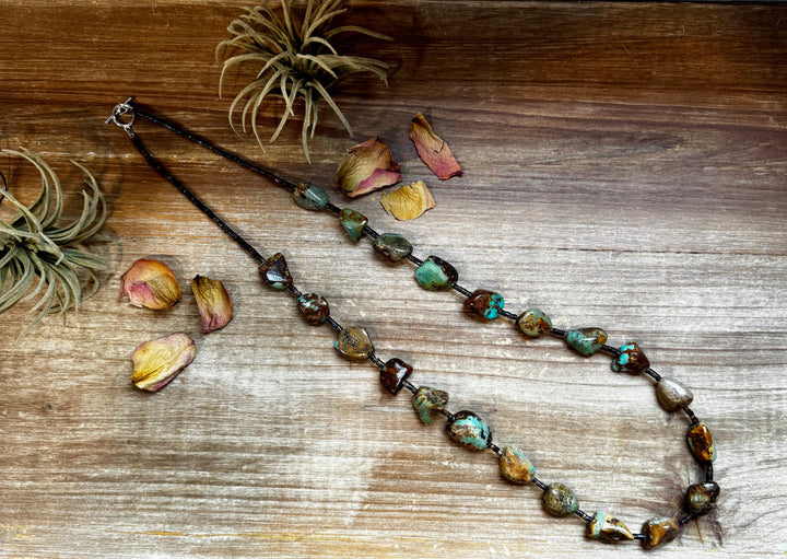 Turquoise Nugget & Brown Shell Necklace - 34”