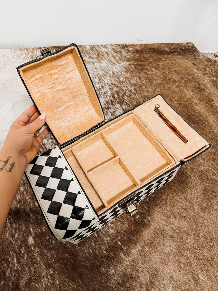 Checkered Leather Makeup Case