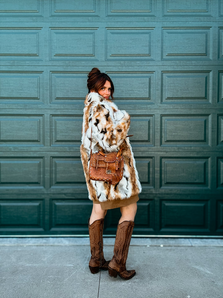 Malika Short Line Marled Faux Fur Coat