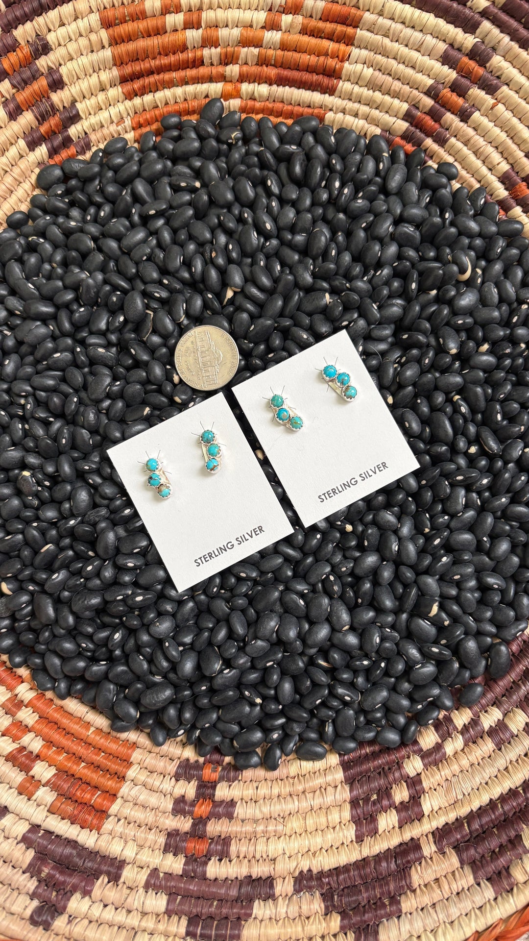 3 STONE KINGMAN TURQUOISE STUD EARRINGS BY JANICE SPENCER