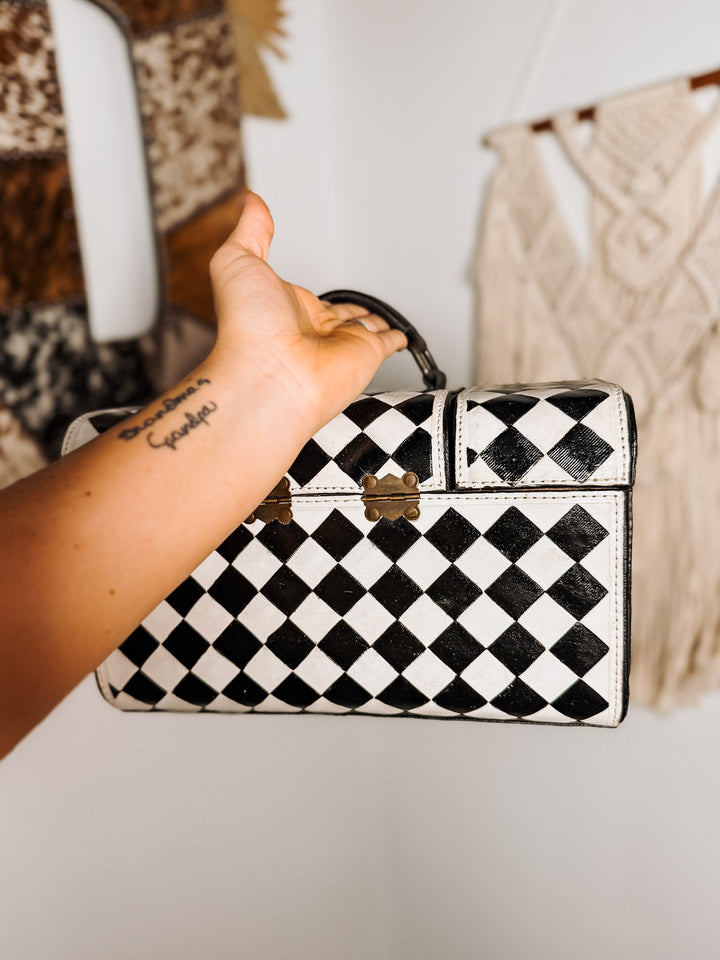 Checkered Leather Makeup Case