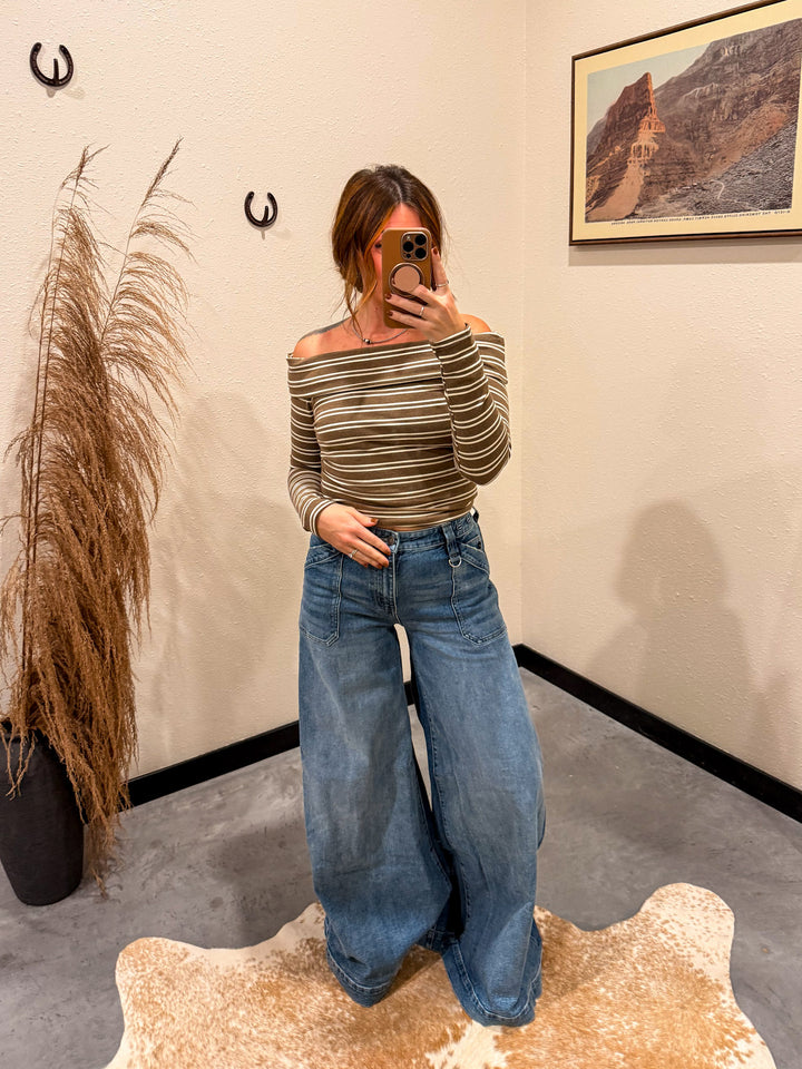 Stripes Off Shoulder Top